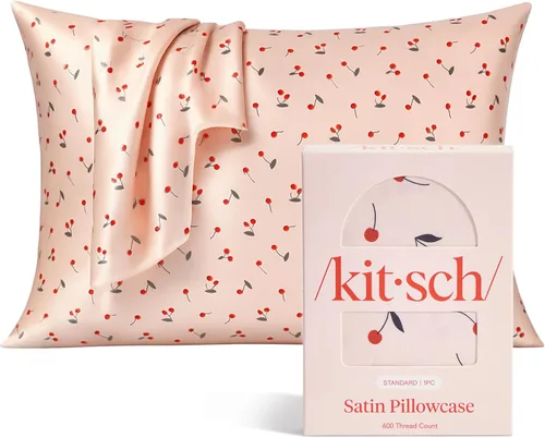Vista 40 de Kitsch - Funda de almohada de satén con cremallera de tamaño queen/estándar, para el cabello y la piel, funda refrescante más suave que la seda