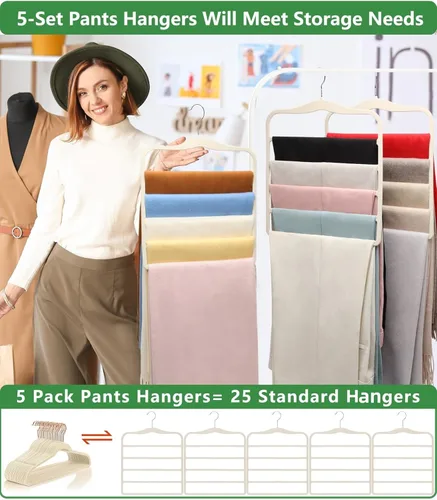 Vista 3 de Magic Pants Perchas de Terciopelo para Organización y Almacenamiento - Ahorro de Espacio, Paquete de 5 Artículos Esenciales para Dormitorio
