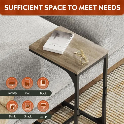 Vista 5 de WLIVE Mesa auxiliar en forma de C, mesas auxiliares de sofá pequeñas con marco de metal, mesa de sofá, bandeja de TV para sala de estar, dormitorio