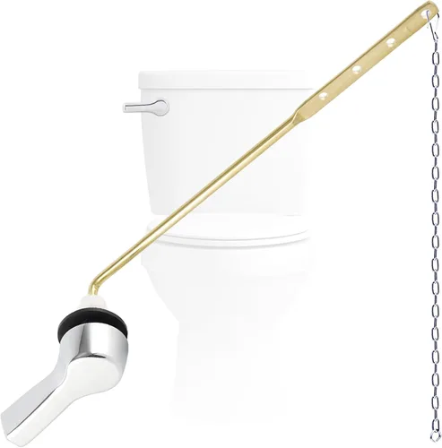 Vista 11 de Hygie Rinse Palanca de inodoro de metal, reemplazo de palanca de descarga, mango universal de montaje frontal con cadenas de solapa de acero Blanco