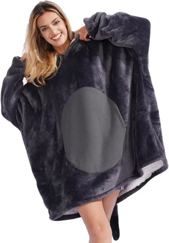 Vista 6 de Manta con capucha de mapache para adultos, manta Sherpa de gran tamaño, disfraz para mujer