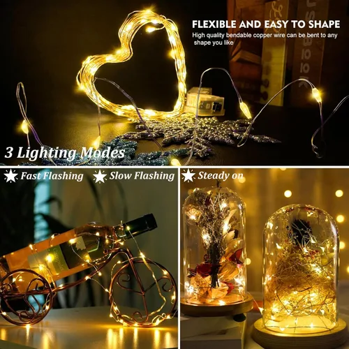 Vista 3 de AIKEI Paquete de 12 luces LED de hadas que funcionan con pilas, guirnaldas de luces impermeables de 7 pies, 20 luces LED de luciérnagas estrelladas