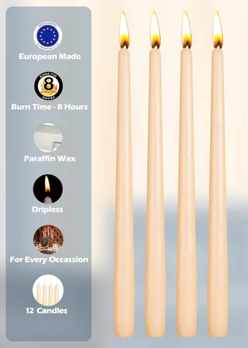 Vista 3 de Hyoola Tall Taper Candles - Vela de cena sin goteo de 10 pulgadas, sin perfume, cera de parafina con mechas de algodón, 8 horas de tiempo