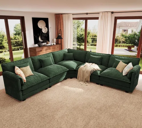 Vista 48 de ELUCHANG Sofá Seccional Modular en Forma de L de 113 pulgadas, cómodo sofá nube de 4 asientos con otomana móvil, sofá de asiento profundo para sala