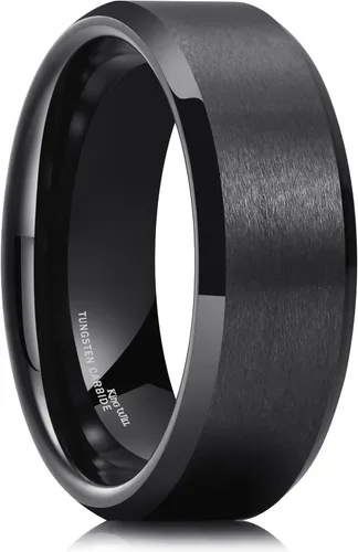 King Will - Anillo básico de tungsteno para hombre, anillo de boda de 1564, 932, 516, 2364 y 2564pulgadas (6, 7, 8, 9 y 10mm), acabado mate, borde
