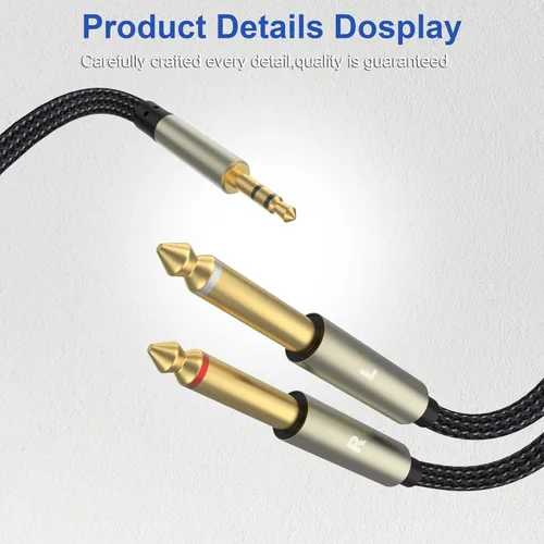 Vista 8 de 10 pies - 0.138 in 1/8 TRS a doble 0.250 in 1/4 TS mono Breakout Cable adaptador de cable estéreo divisor en Y compatible con iPhone, iPod, tarjeta