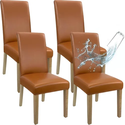 Vista 22 de Fundas de Silla de Cuero para Sillas de Comedor, Juego de 4, Fundas Super Elásticas Impermeables para Sillas de Cocina, Fundas de Silla de Comedor