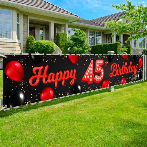 Vista 10 de TfNl Bn Feliz Cumpleaños Rojo y Negro Banner (10)