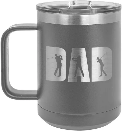 ONLYGIFTS - Taza de café con tapa deslizante para hombre, diseño con texto en inglés "GOLF DAD KNOCKOUT", Gris