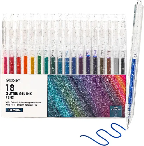 Grabie Bolígrafos de gel con purpurina, juego de bolígrafos de gel con purpurina de 18 colores, bolígrafos retráctiles de tinta de gel brillante