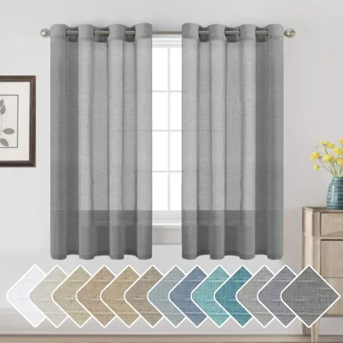 Vista 113 de H.VERESAILTEX - Cortinas de lino natural mezclado con 2 paneles semi transparentes de lino texturizado para sala de estar/dormitorio filtrado