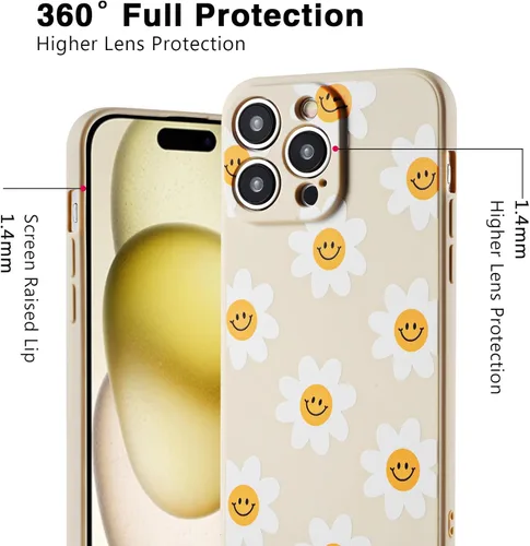 Vista 3 de Funda para iPhone 15 de 6,1 pulgadas, diseño de girasol, color blanco, funda suave de silicona suave para iPhone 15-6,1 pulgadas