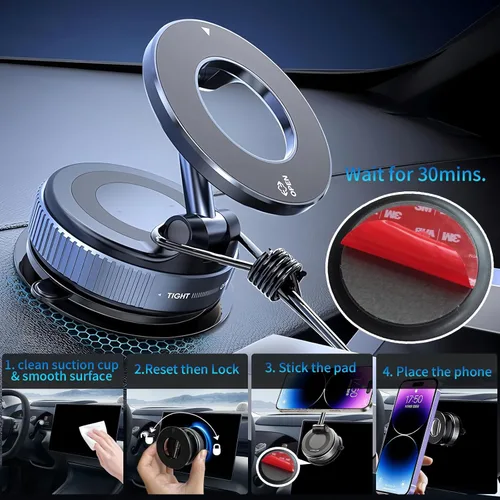 Vista 7 de YAOKEEP Soporte Magnético para Teléfono de Coche para Magsafe [Succión de 96+LBS y 2800gf Magnético], Montura de Succión de Vacío Ajustable 360°