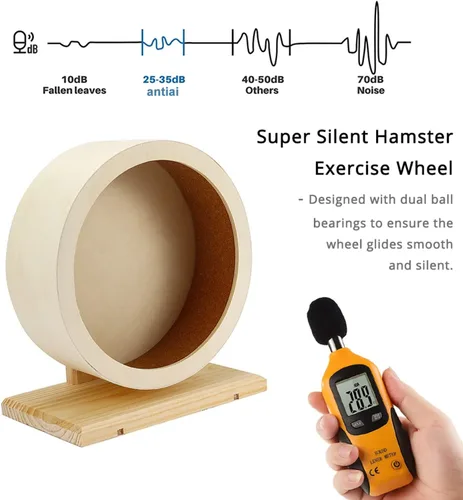 Vista 3 de antiai Rueda silenciosa de madera para hámster, accesorios de rueda de ejercicio para animales pequeños, ruedas giratorias silenciosas para evitar