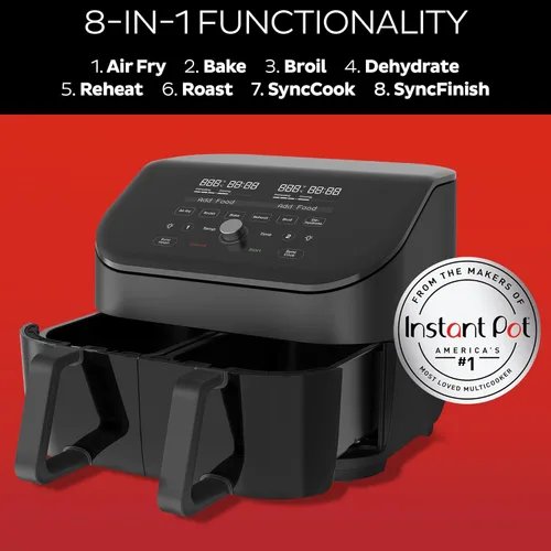 Vista 3 de Freidora de aire Instant Pot Vortex Plus XL 8QT ClearCook, ventanas transparentes, programación personalizada, funciones 8-en-1 que crujen, asan