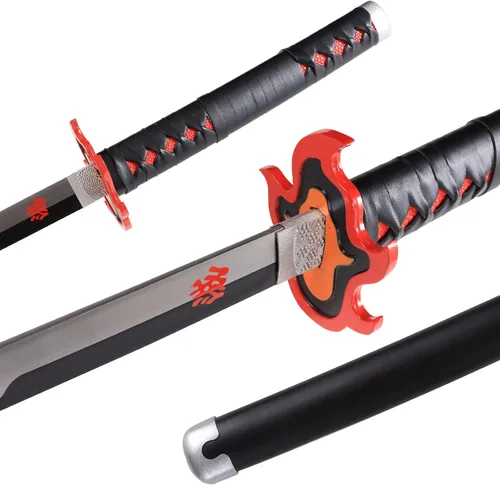 Vista 54 de Bowen Demon Slayer - Espada de metal real, Katana de 40.5 pulgadas, espada samurái de acero al carbono, textura original de anime para cosplay