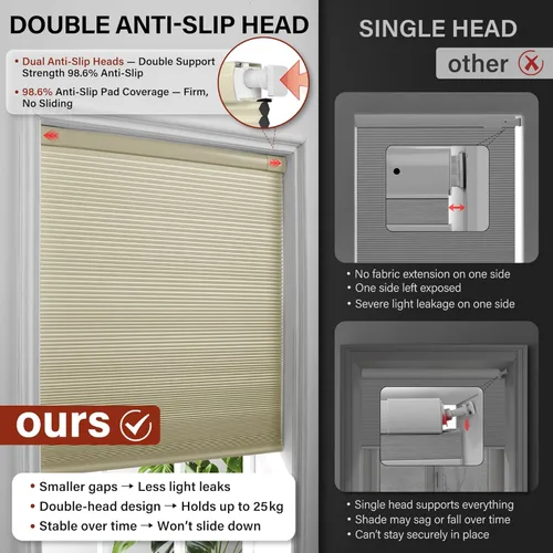 Vista 3 de Persianas opacas de celdas fáciles de instalar, para ventanas interiores, persianas de panal sin cordón, con aislamiento térmico y reducción