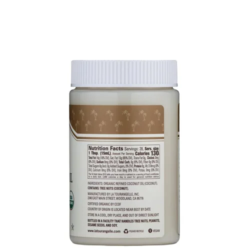 Vista 4 de La Tourangelle, Aceite de coco orgánico, refinado, para cocinar, hornear, cabello y cuidado de la piel, prensado con expulsor, 14 fl oz