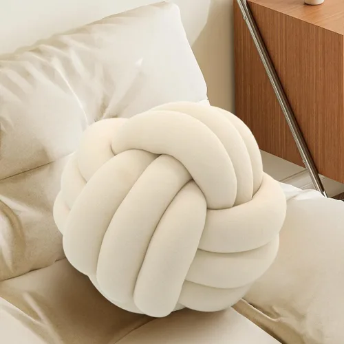Vista 20 de Bola de almohada de nudo negro, almohada decorativa hecha a mano, cojín redondo suave para sofá y dormitorio, bonita decoración del hogar, almohada