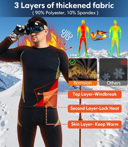 Vista 7 de romision Thermal Underwear for Men Long Johns Fleece Lined Hunting Gear Bottom Top Set Base Layer for Cold Weather XS-4XL