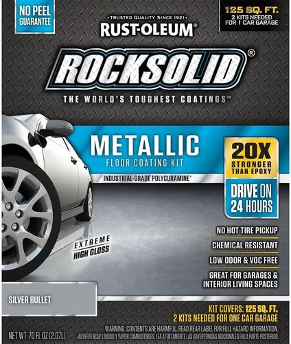 Vista 13 de Kit de piso para cochera de aspecto metálico de bala de plata Rust-Oleum RockSolid., 0, Paquete de 1, Gris metálico