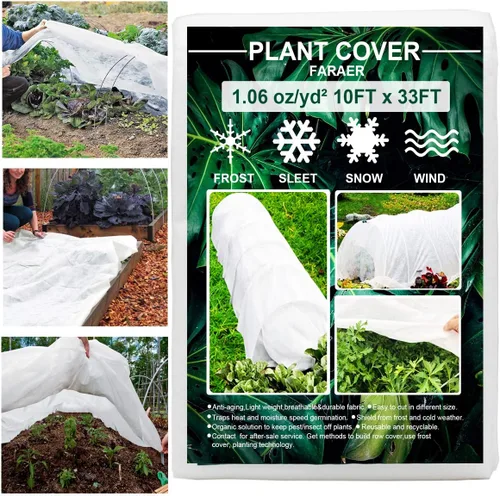 Vista 10 de Cubiertas para plantas, 9.2 ft x 22.3 ft, reutilizable, cubierta de fila flotante, 1 oz protección contra congelación para el clima frío, cubierta