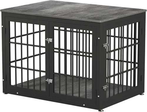 Vista 17 de rehomerance Mueble de jaula de perro resistente de 26 pulgadas para perros pequeños, mesa auxiliar decorativa para casa de mascotas, muebles de Negro
