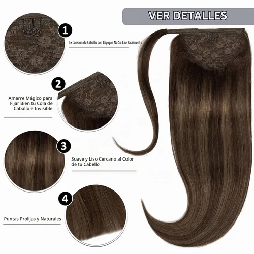 Vista 4 de Caliee Extensión de cabello humano de 14 pulgadas de largo, con reflejos P12/60A, color marrón dorado con rubio platino, extensión de cabello 100%
