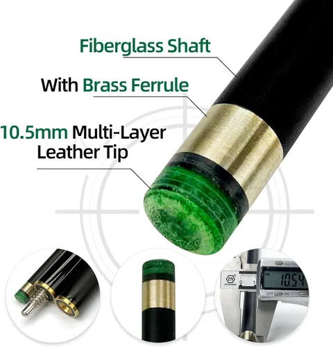 Vista 3 de Taco de billar de 57 pulgadas, punta de cuero multicapa de 0.51 pulgadas, con junta rápida, capa superior brillante resistente a la humedad