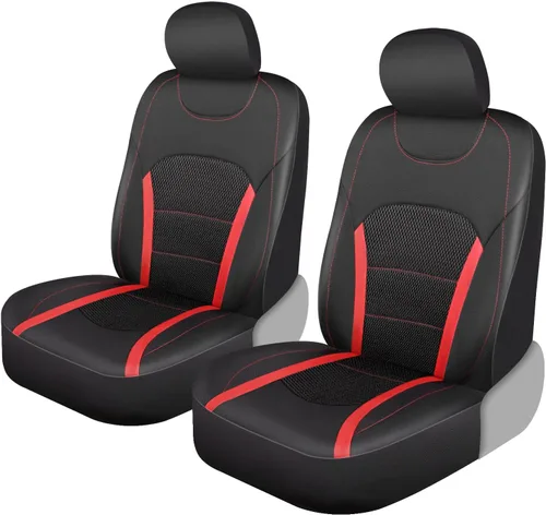 Vista 9 de CAR-GRAND Fundas de asiento de automóvil de cuero solo delanteras, fundas de asiento de malla de aire transpirable, protector de asiento universal