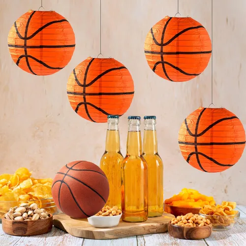 Vista 4 de 10 Piezas Linternas de Papel de Baloncesto Naranjas Decoraciones de 8 Pulgadas para Colgar del Techo Linternas de Baloncesto Linternas de Papel