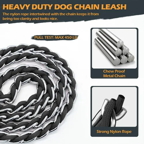 Vista 4 de Correa de cadena para perros a prueba de mordidas, correa de metal para perros medianos y grandes, correa de perro de eslabones de cadena