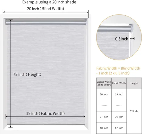Vista 27 de ALLBRIGHT Persianas enrollables de tela con aislamiento térmico 100% opacas, protección UV, jacquard a rayas, fáciles de instalar (gris, 52 pulgadas)
