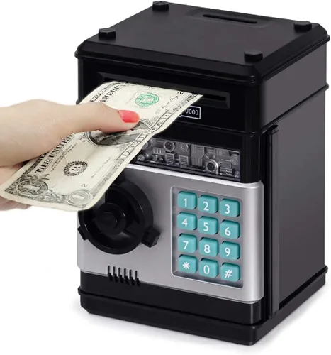 Vista 10 de Refasy Alcancía para dinero en efectivo, cajero automático, banco electrónico de monedas para niños de 3 a 12 años, caja de ahorro de dinero, mini