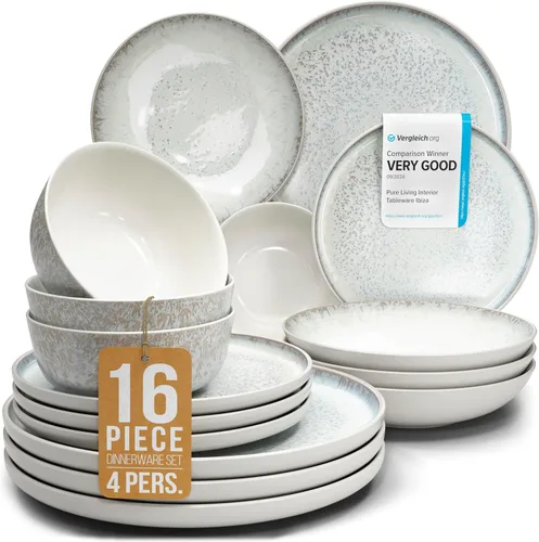 Vista 32 de Juego de vajilla de gres para 4 personas 12 piezas – Juego de platos y cuencos negros mate – Apto para lavavajillas, microondas y resistente a