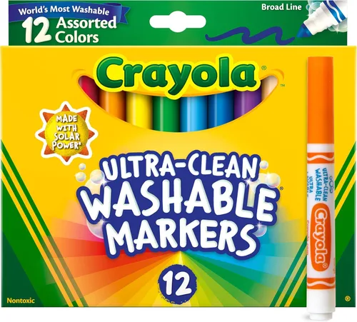 Crayola Marcadores de línea ancha (12 unidades), marcadores lavables para niños, colores surtidos, suministros de arte y manualidades, para libros