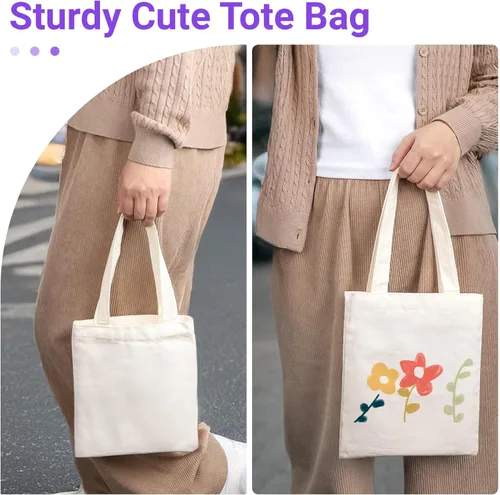 Vista 2 de Segarty Pequeña bolsa de lona para mujer, paquete de 12 bolsas de mano en blanco de 7.87 x 9.8 pulgadas, bolsa reutilizable a cuadros a granel