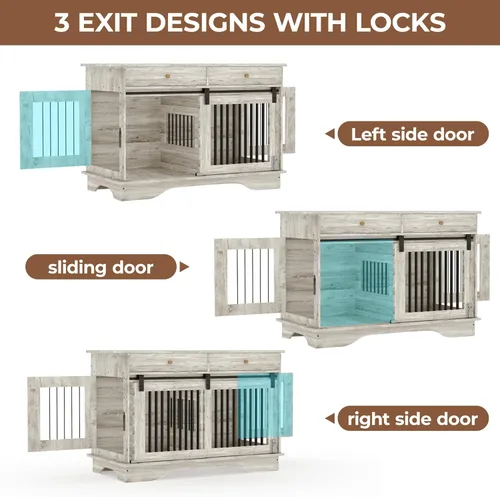 Vista 6 de Caja de mueble para perros de 47", Caja de perro estilo mueble grande para perros grandes/medianos/pequeños (Gris retro, una jaula)