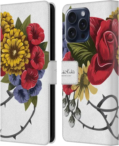 Vista 86 de Head Case Designs Funda con licencia oficial de Frida Kahlo Portrait Red Florals - Funda de piel tipo cartera compatible con Apple iPhone 14 Pro