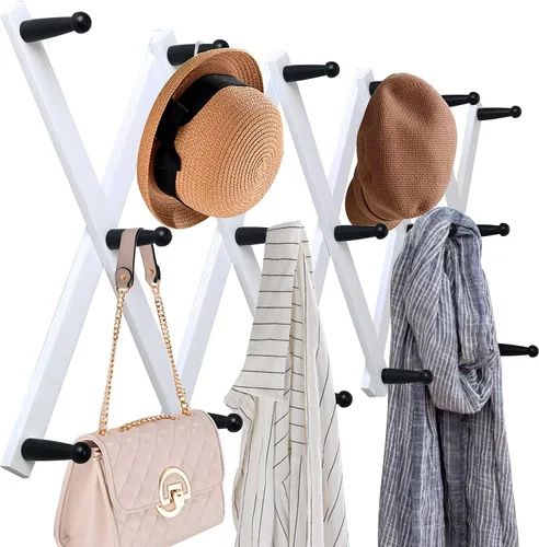 Vista 17 de WEBI Acordeón Colgador de Pared, Perchero de Sombreros Expandible de Madera para Perchero de Pared, Soporte de Ganchos de Sombrero de Acordeón