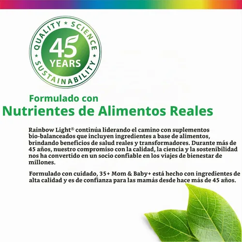 Vista 6 de Rainbow Light 35+ Mamá y Bebé + Multivitamínico 60 cápsulas Nutrición prenatal y posnatal Nutrientes de alimentos reales, superalimentos