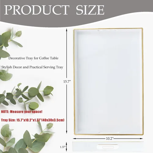Vista 3 de Spsyrine Bandeja Decorativa Blanca para Servir con Asas, Elegante Bandeja de Plástico para Mesa de Café para Otomana, Sala de Estar, Decoración