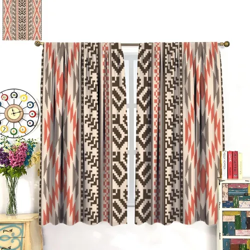 Vista 10 de Cortinas con patrón geométrico tribal, estilo suroeste, azteca, rústico, occidental, nativo americano, opacas, con bolsillo para barra, decoración
