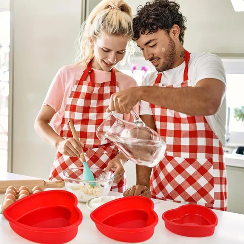 Vista 6 de Molde de silicona para pastel de 3 piezas, 5, 8, 10 pulgadas, molde antiadherente para pastel de queso, molde reutilizable de silicona de grado rojo