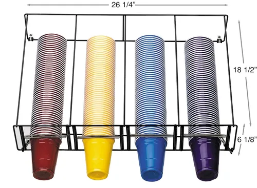 Vista 2 de Dispense-Rite WR-CT-OVRHD Dispensador de vasos de estante de alambre horizontal de cuatro secciones