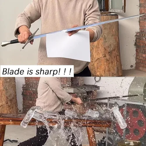 Vista 2 de Handmade Cast Sharp Blade Medieval Sword, Full Tang, with Leather Protective Cover,Real Metal Sword for Collection Gift