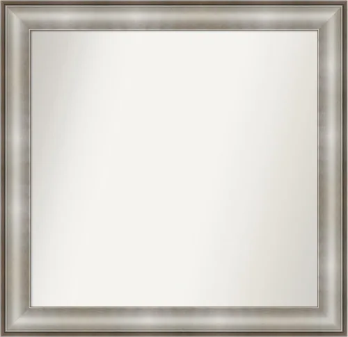 Vista 299 de Amanti Art Espejo de baño plateado para sobre el fregadero, 28 x 37 pulgadas, elegante espejo rectangular de peltre cepillado, marco de madera