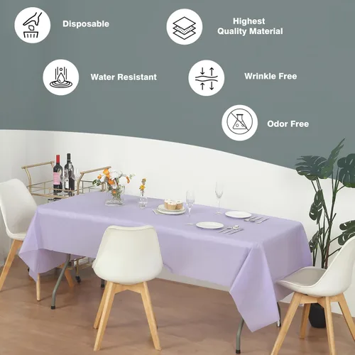 Vista 2 de Evershine Paquete de 12 manteles rectangulares de plástico resistentes color lavanda de 54 x 108 pulgadas (rectangulares)