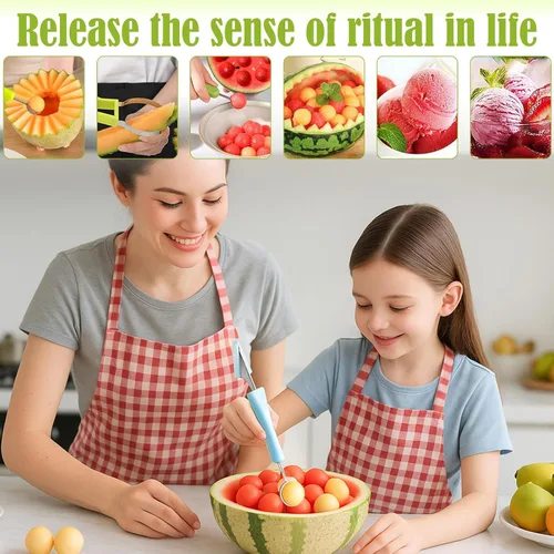 Vista 3 de Suuker Juego de cuchara de bola de melón, juego profesional de 4 en 1 de cuchillos de herramientas de tallado de frutas de acero inoxidable