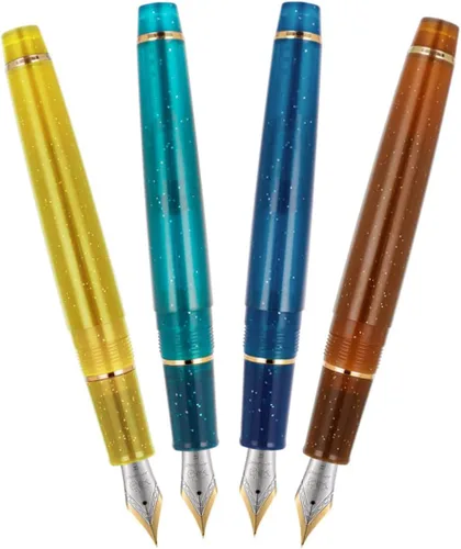 Vista 3 de Gullor Pluma estilográfica fluorescente transparente, resina, con convertidor, cartuchos de tinta multicolor, caja de regalo, punta extra fina